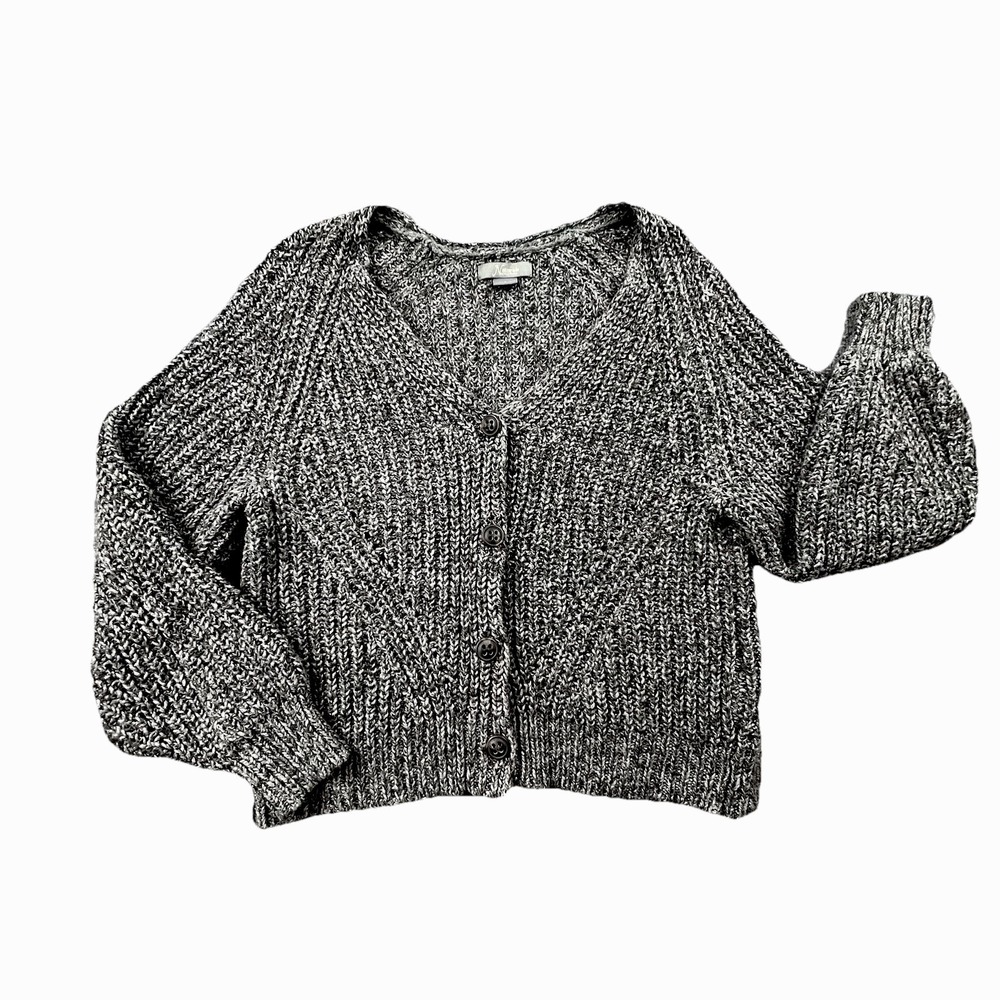 Natural‎ Reflections Cardigan L Gray Black Marled Chunky Knit V-Neck Button